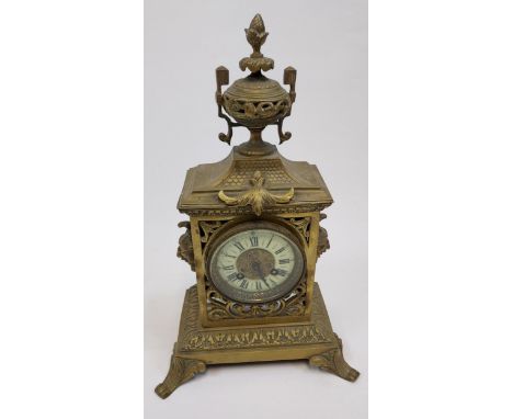 Antique heavy brass mantel clock, [no pendulum] [37cm in height] 