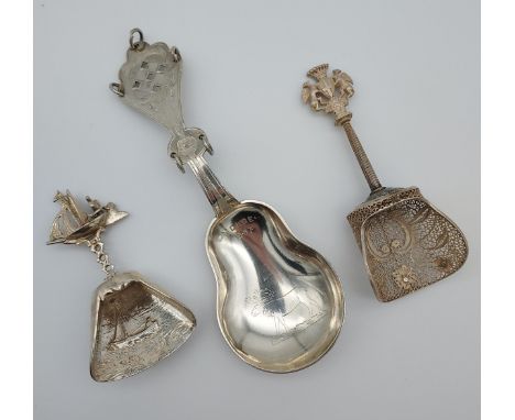 Three Silver caddy spoons to include Norwegian 830s caddy spoon made by Marius Hammer (1847 - 1927) [61.54grams] 