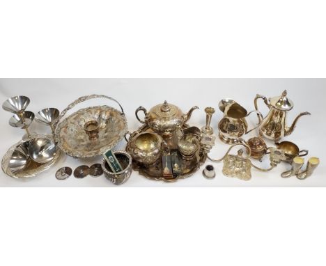 A Collection of silver plate and E.P Wares to include ornate tea service, swing handle basket and water jug etc 