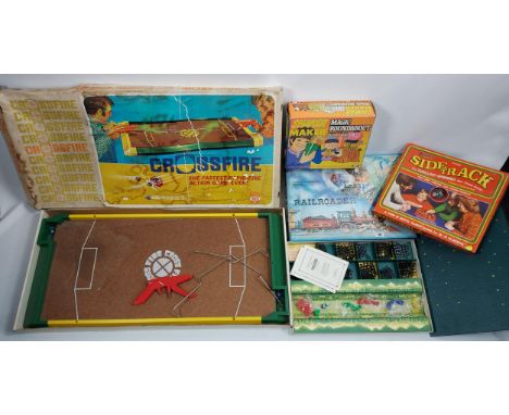 A Collection of vintage board games to include Crossfire, Sidetrack, Magic Roundabout shaker maker, Railroader, Super Soccer,