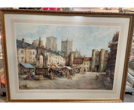 George Sturgeon – Market Place Wells, coloured print, 50cm x 76cm
