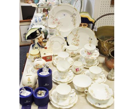 A Royal Crown Derby Devonshire pattern part tea service for five comprising teacups, saucers, sandwich plate, etc.; Royal Cro