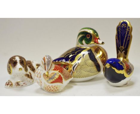 A Royal Crown Derby Collector's Guild paperweight, Duckling; others, Scruffy Puppy; paperweights Fairy Wren, each boxed; anot