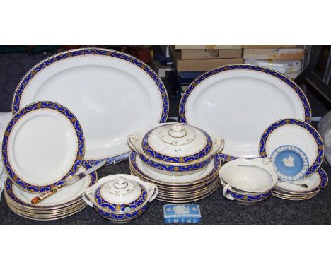 Decorative Ceramics - Burslem pottery part dinner service; Royal Crown Derby 1128 pattern knife; a blue john inset teaspoon;e