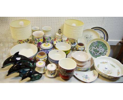 Poole Pottery various patterns including a graduated set of three leaping Dolphins; lamp bases; fruit bowls; trinket dishes; 