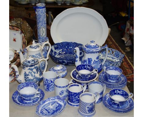 Blue &amp; white including Spode Italian pattern tea &amp; coffee pots; tea cups &amp; saucers; mugs, sugar bowl &amp; cover;