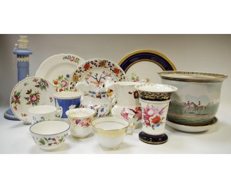 Decorative ceramics - 18th century and later porcelain including a Wedgwood jasperware lamp base; a Charles Bourne style spil