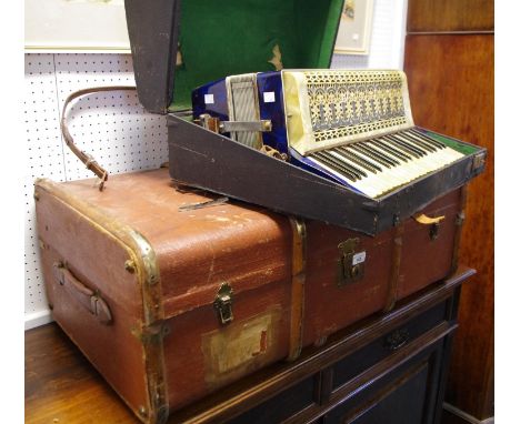 A Caurelli Piano Accordion - blue marbleized case with travelling case; travelling trunk (2) 