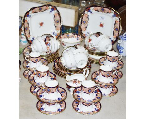 An Aynsley A3801 part tea and coffee set comprising cups and saucers, milk,sugar, cake plates, tea plates 