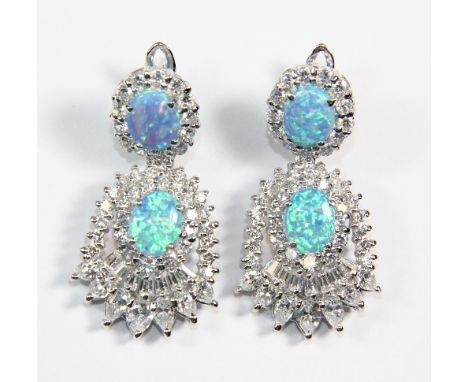 A pair of impressive 925 silver faux opal and stone set drop earrings