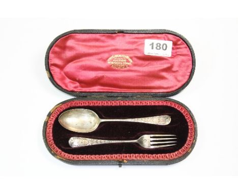 A further cased christening spoon and fork