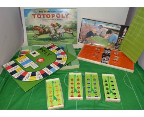 Totopoly board came, Waddingtons table soccer game, Subbuteo pitch and four boxes teams Condition reports are not available f