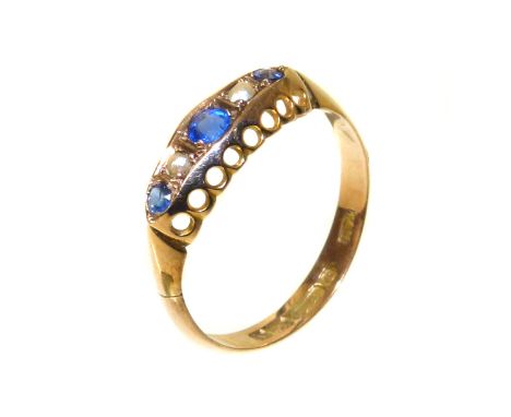 A Victorian 9ct rose gold sapphire and seed pearl set ring Condition reports are not available for our Interiors Sale