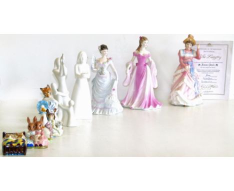 Three Coalport ladies, Royal Worcester figure and one by Royal Doulton also the Beswick Gold Mark figures and two Bunnykins C