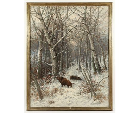 JUNGBLUT, Johann (1860-1912), "Wildschweinrotte", Öl/Lwd., 131 x 100, unten rechts signiert, R. 