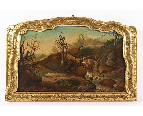 MALER DES 19.JH., "Landschaft mit Bachlauf", Öl/Malkarton, 24 x 39, besch., R. 