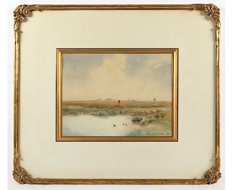 SCHWINGE, Friedrich Wilhelm (1852-1913), "Holländische Landschaft", Aquarell/Papier, 26 x 35 (Passepartoutausschnitt), besch.