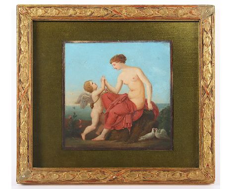 MALER A.19.JH., "Venus und Amor", Öl/Malkarton, 14 x 14,5, R. 