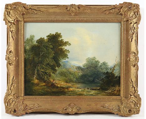 WILLIAMS, Edward Charles (1807-1881), zugeschrieben, "Landschaft mit Angler", Öl/Malkarton, 24 x 30,5, R. 