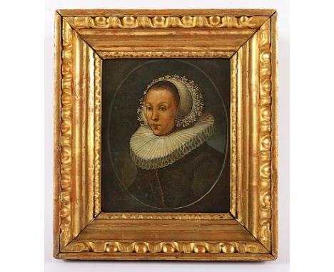 FLÄMISCH 17.JH., "Portrait einer Frau mit Spitzenhaube", Öl/Kupfer, 16 x 13,5, R. 