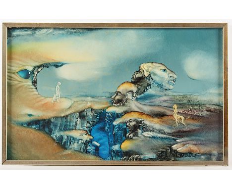 WEIDMANN, Fred (*1938), "Centaurenbegegnung", Mischtechnik/beschichtete Hartfaser, 30 x 50, unten rechts monogrammiert, verso