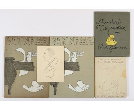 GULBRANSSON, Olaf, "Portrait", Zeichnung/Papier, 22 x 14,5, beigegeben drei Bücher "Es war einmal", "Berühmte Zeitgenossen", 
