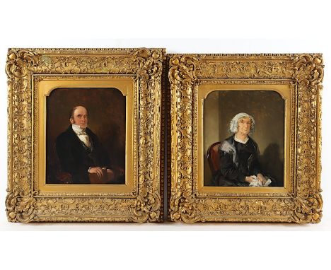 ENGLAND M.19.JH., "Paar Bildnisse eines Ehepaars", Öl/Malkarton, 30,5 x 25,5, R. 