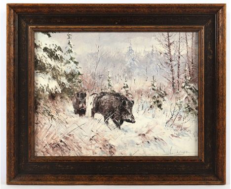 SNETHLAGE, Karl-Helmuth (1925-2011), "Sauen im Winterwald", Öl/Lwd., 30,5 x 40, unten rechts signiert, R. 