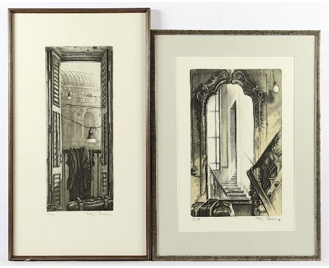ESCHER, Rolf, zwei Arbeiten, Original-Farblithografie, und Original-Radierung, bis 43 x 26, jeweils handsigniert und datiert,