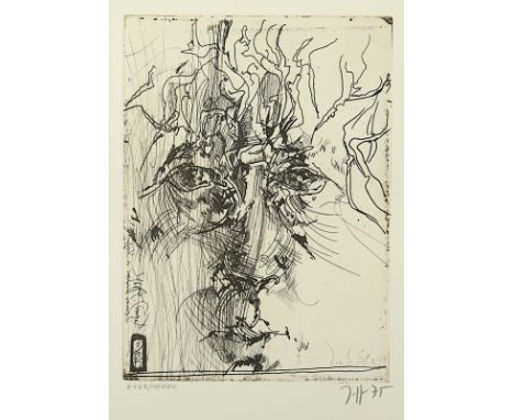 JANSSEN, Horst, "Selbstbildnis", Original-Radierung, 22 x 16, nummeriert, handsigniert und datiert '75, R. 