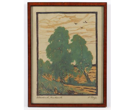 MASS, Helene, "Birkenweg", Original-Farbholzschnitt, 28 x 21, handsigniert, bez. Handdruck, R. 