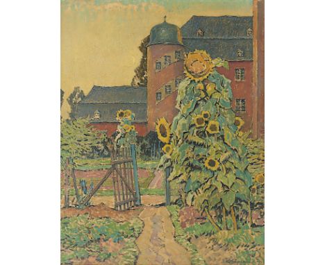 KOHLSCHEIN, Joseph II. (1884-1958), "Sonnenblumen im Burggarten", Öl/Malkarton, 48,5 x 39, unten rechts signiert, R. 