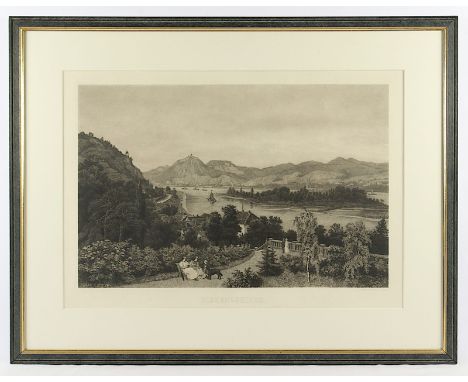 SIEBENGEBIRGE, Nonnenwerth, Rolandseck, Radierung, 41 x 64, von Otto Dinger, R. 