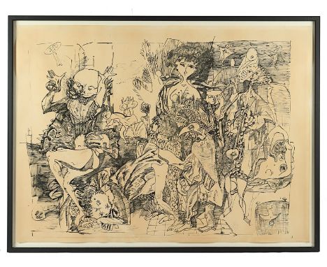 JANSSEN, Horst, "Späte Gesellschaft", Lithografie, 67 x 91, 1954, rest., R. 