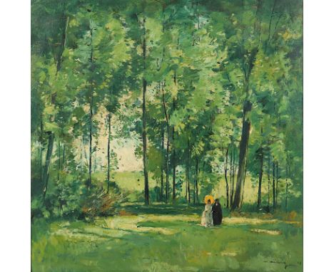 HEIMIG, Walter (1881-1955), "Waldspaziergang", Öl/Lwd., 75 x 75, unten rechts signiert und "09" datiert, R. 