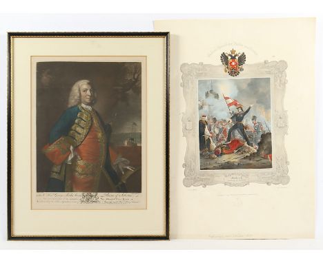GEORGE LORD ANSON, Kupferstich, von J.M. Ardell nach J. Reynolds, 35 x 27, um 1821, R. beigegeben "Friedrich Erzherzog von Ös
