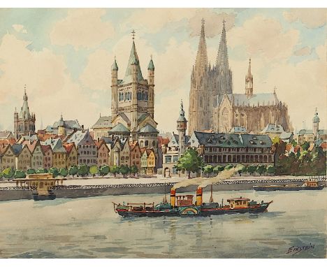 ECKSTEIN, Fritz (1888-1953), "Blick über den Rhein auf Alt-Köln", Aquarell/Papier, 24 x 31, unten rechts signiert, R. 