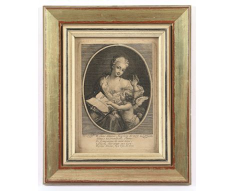 DUFLOS, Claude Augustin (1700-1786), "Virtue Denying Profane Love", Kupferstich, 12 x 9, R. 