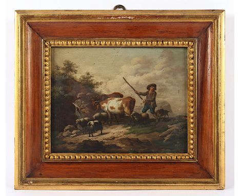 MALER WOHL 17.JH., "Hirte mit Vieh an einer Quelle", Öl/Holz, 17,5 x 22, R. 
