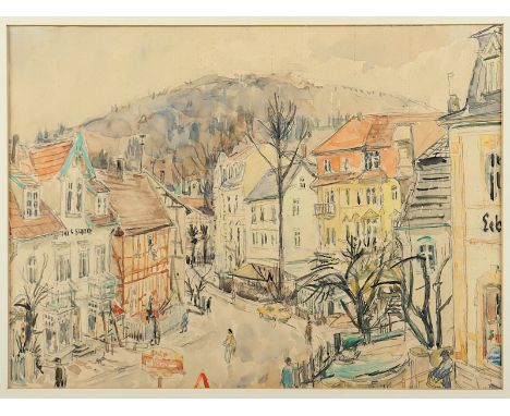 FRANK, Franz (1897-1986), "Stadtansicht", Aquarell/Papier, 29 x 39, unten rechts monogrammiert und datiert 1960, R. 