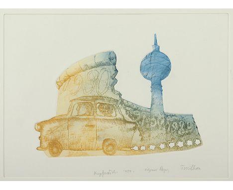 TORILLON, Toni, "Trabbi vor Mauerrest", Original-Kupferstich, ca. 16 x 17, handsigniert und datiert, R. 