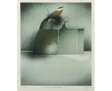 MORDSTEIN, Karl-Ludwig, "Leicht geneigte Körper", Original-Farblithografie, 39 x 34, nummeriert 57/100, handsigniert und dati