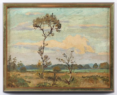 BERTELSMANN, Jürgen (1913-1942), "Der Weyerberg - von der Hammeniederung aus", Öl/Malpappe, 28 x 35,5, verso bez., R. 