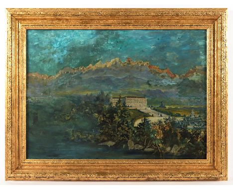 ERTL, Georg (deutsch A.20.Jh.), "Blick auf Schloss Herrenchiemsee", Öl/Malkarton, 50 x 70, besch. und rest., unten rechts sig