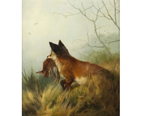 DEIKER, Carl Friedrich (1836-1892), "Fuchs mit Beute", Öl/Lwd., 36 x 30,5, unten links signiert, R. 
