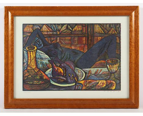 FEKETE, Esteban, "Liegende", Original-Farbholzschnitt, 24 x 35, nummeriert, handsigniert, R. 
