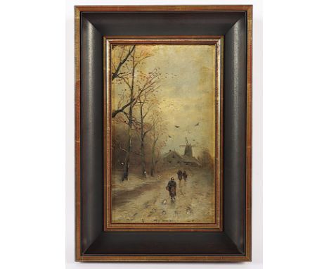 JUNGBLUT, Johann (1860-1912), zugeschrieben, "Holländische Winterlandschaft", Öl/Holz, 27 x 16, R. 