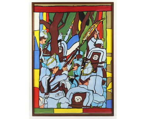 WITTLICH, Josef, "Soldaten", Gouache/Papier, 102 x 73, unten signiert, besch., R. 