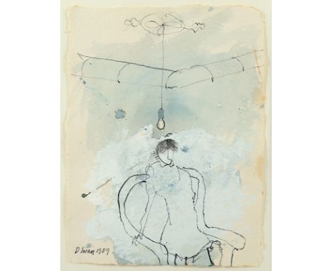 SWAN, Douglas, "Seated fugure - a light bulb", Bleistift, Alkyd, Aquarell/Papier, 34 x 25, unten links signiert und datiert 1