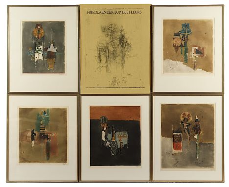 FRIEDLAENDER, Johnny, 5 Arbeiten und Mappe "Sur des Fleurs", Original-Farbradierung, 45 x 41, nummeriert 134/135, je handsign
